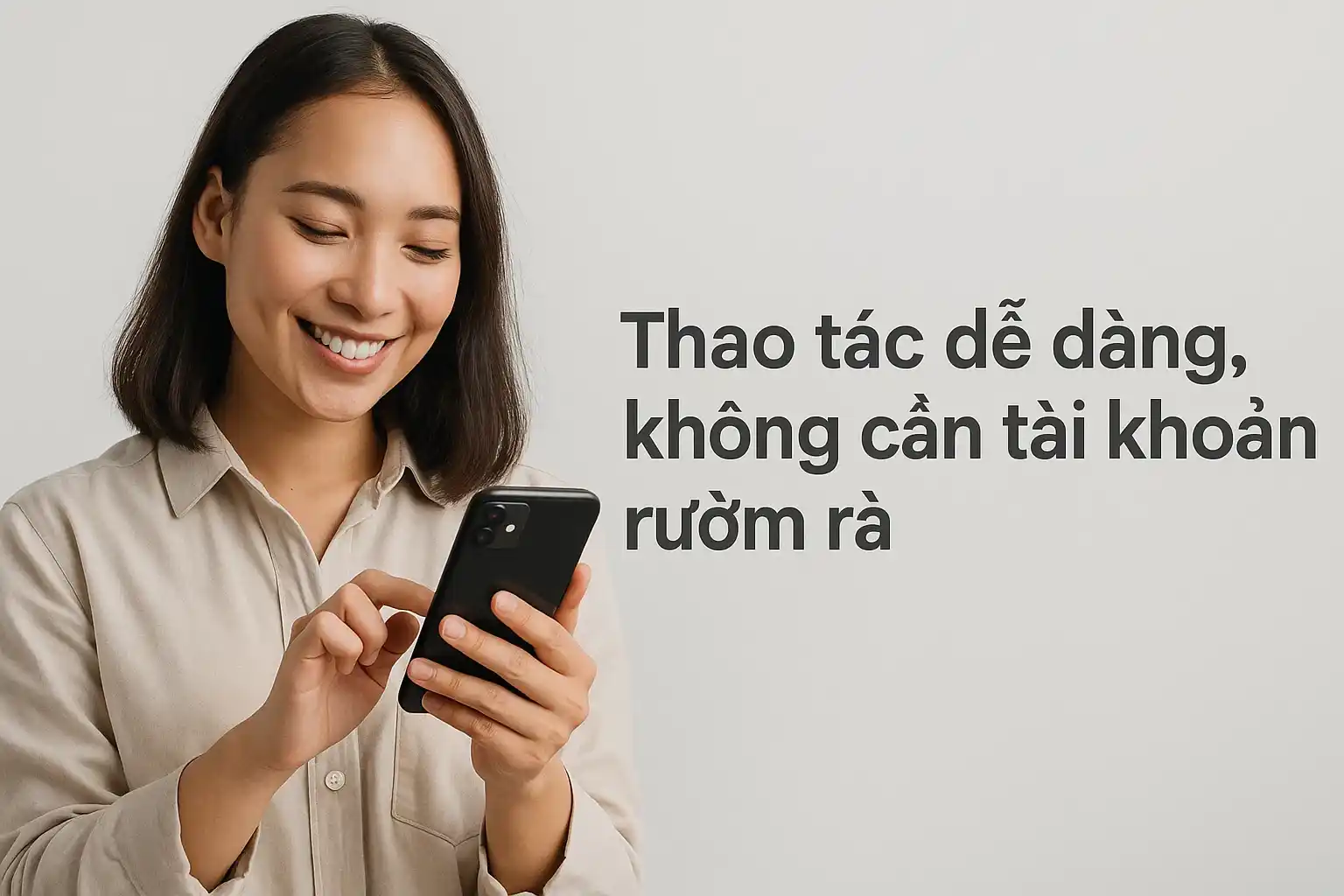 Thao tác dễ dàng, không cần tài khoản rườm rà