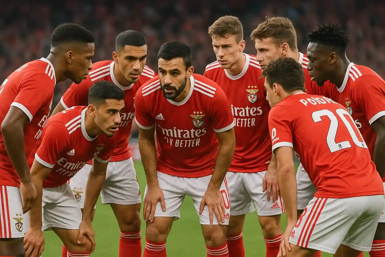 Các cầu thủ Benfica tập trung chiến thuật trước trận